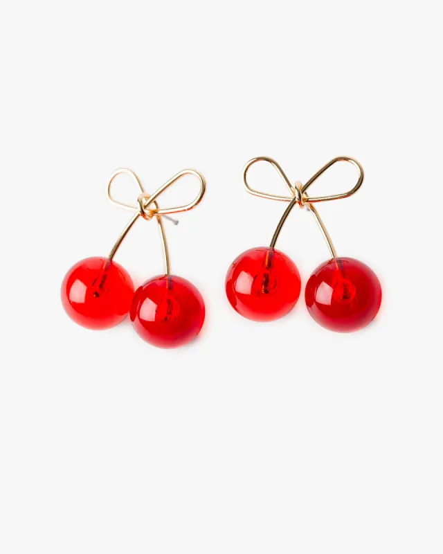 Red Cherry Bow Drop Earrings sold by Collete Hayman