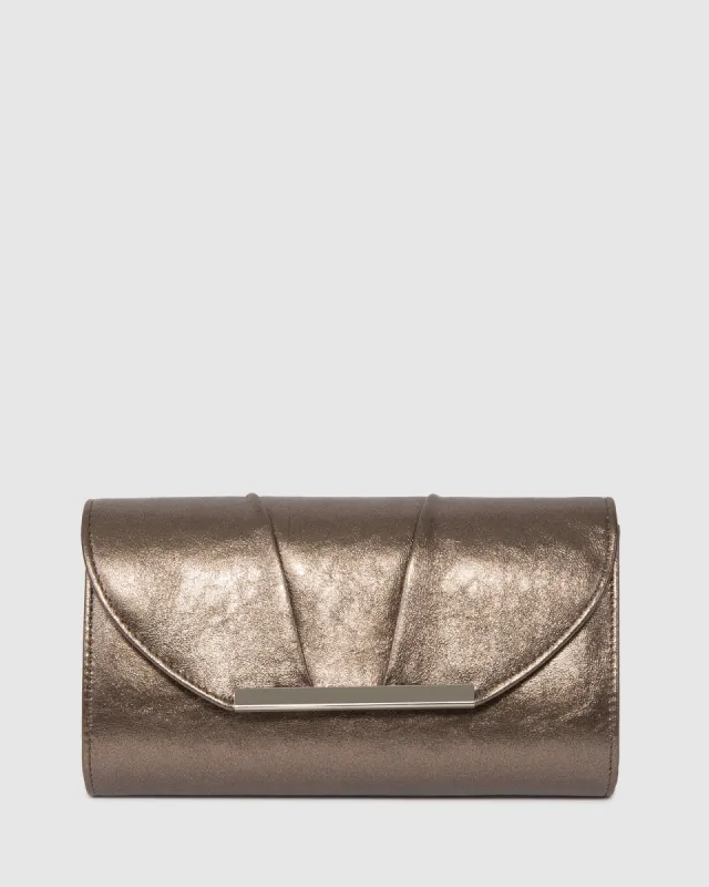 Pewter Mary Rouche Clutch Bag sold by Collete Hayman