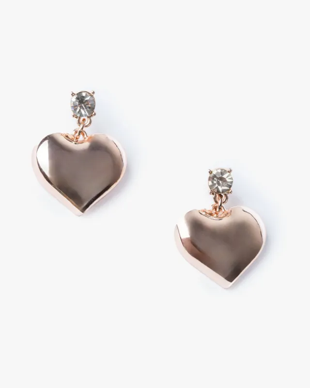 Rose Gold Crystal Heart Mini Drop Earrings sold by Collete Hayman