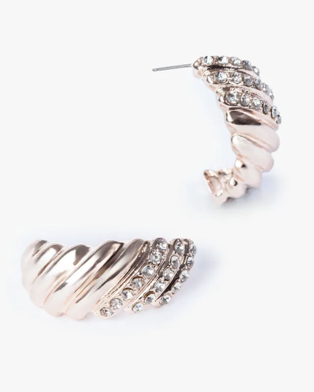 Crystal Pave Ribbed Hoop Earrings sold by Collete Hayman