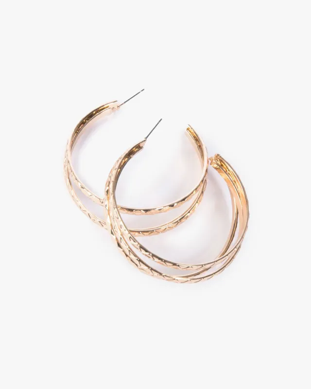 Gold Textured Triple Hoop Earrings sold by Collete Hayman