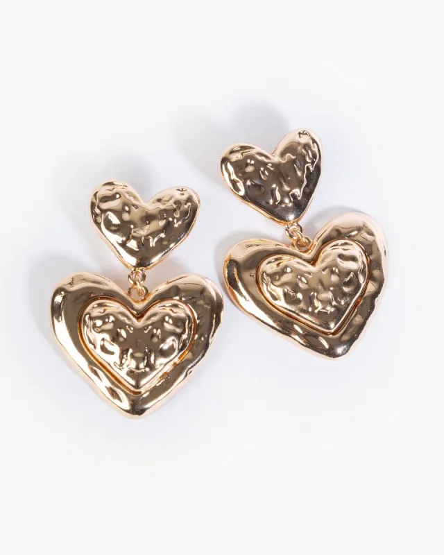 Gold Textural Heart Drop Earrings sold by Collete Hayman