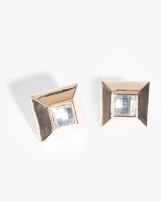 Gold Square Statement Stud Earrings sold by Collete Hayman