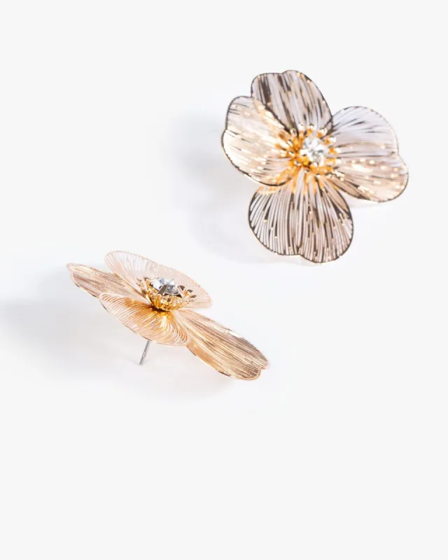 Gold Metal Flower Statement Stud Earrings sold by Collete Hayman