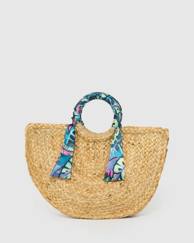 Natural Versonia Scarf Straw Tote Bag sold by Collete Hayman