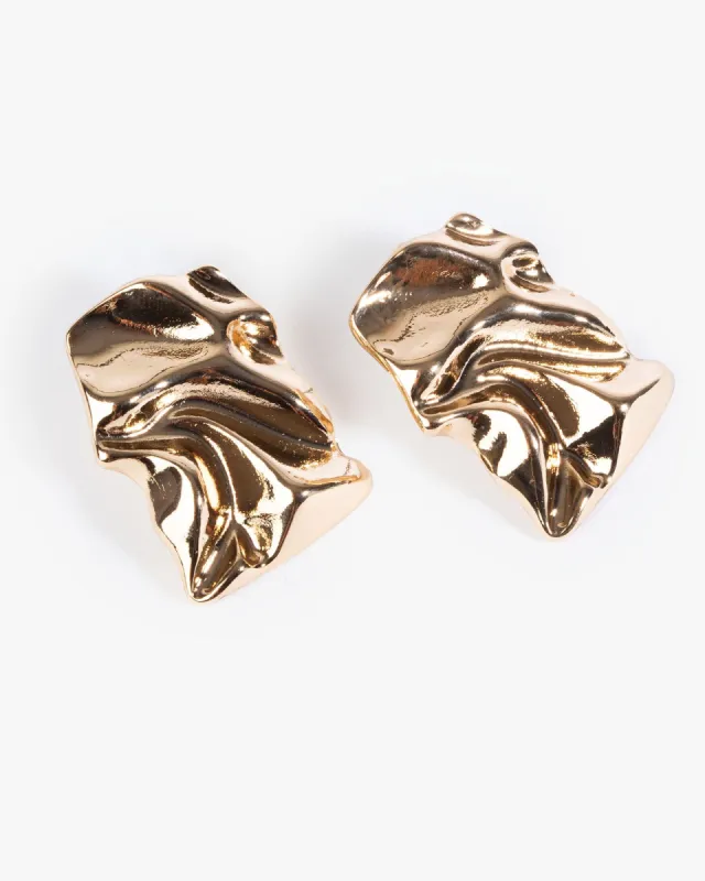 Gold Crumpled Metal Rectangle Stud sold by Collete Hayman
