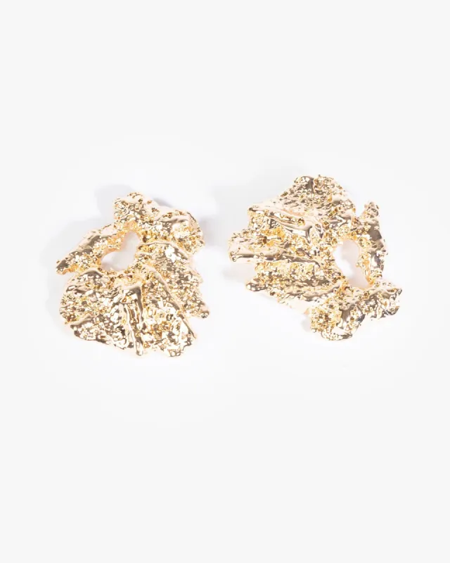 Gold Crumpled Metal Statement Stud Earrings sold by Collete Hayman