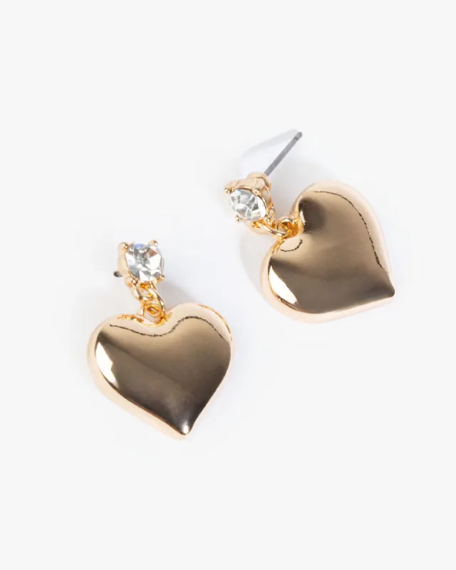 Gold Crystal Heart Mini Drop Earrings sold by Collete Hayman
