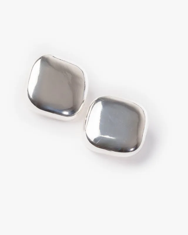 Silver Curved Square Statement Stud Earrings sold by Collete Hayman