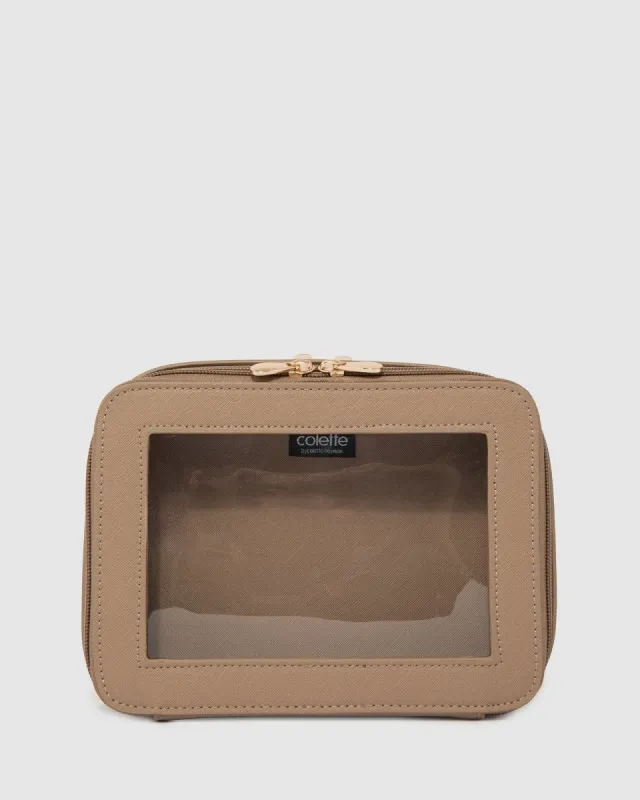 Taupe Mina Multi Compartment Cosmetic Case sold by Collete Hayman