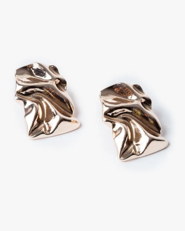 Rose Gold Crumpled Metal Rectangle Stud sold by Collete Hayman