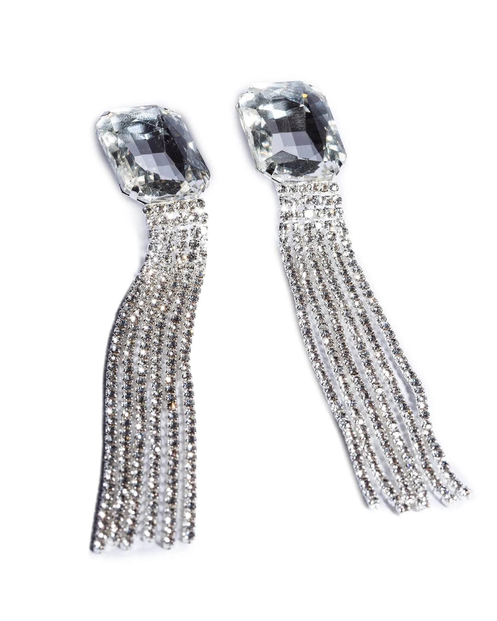 Crystal Silver Tassel Statement Earrings sold by Collete Hayman