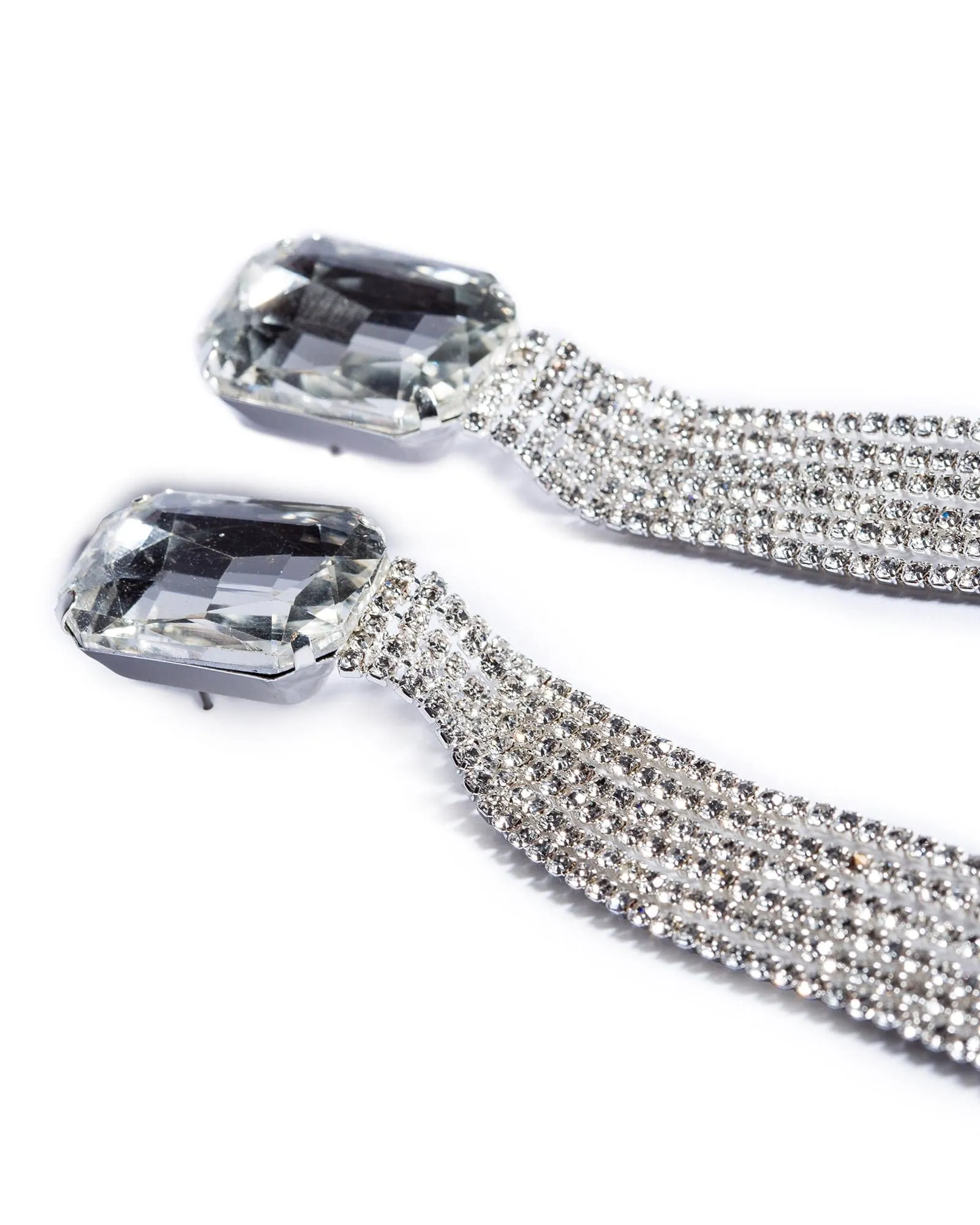 Crystal Silver Tassel Statement Earrings sold by Collete Hayman product image thumbnail 2