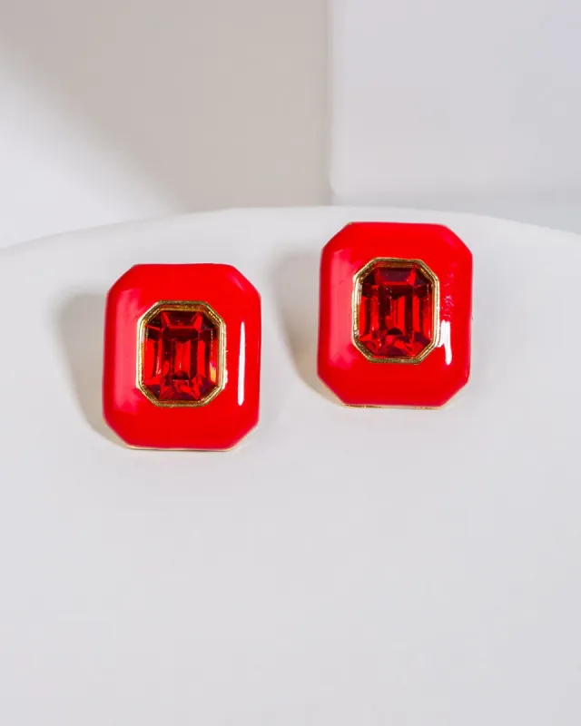 Red Hexagonal Stone Stud Earrings sold by Collete Hayman