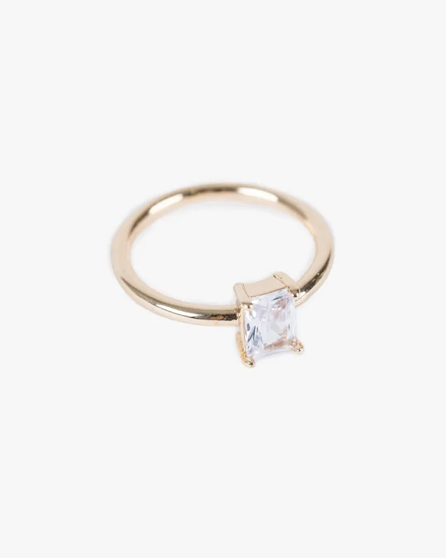 Gold Cubic Zirconia Rectangle Fine Band Ring sold by Collete Hayman