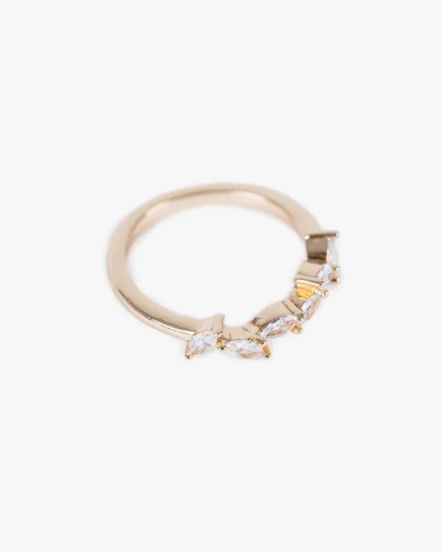 Gold Cubic Zirconia Leaf Open Ring sold by Collete Hayman
