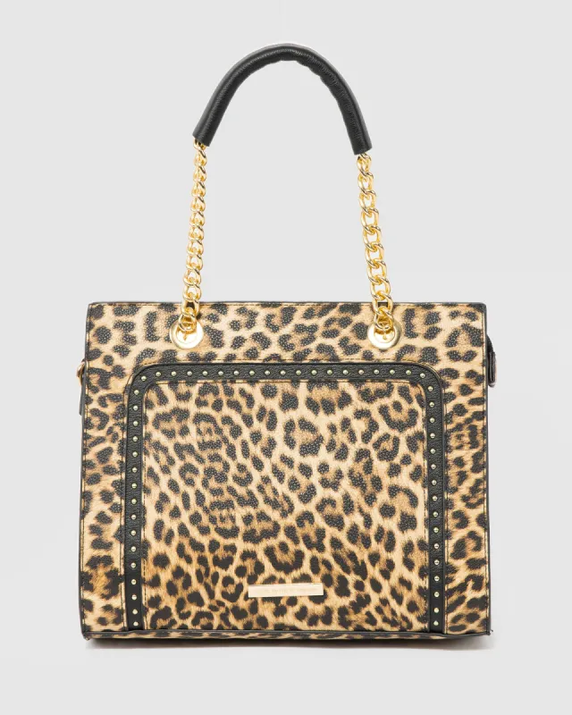 Leopard Print Ella Stud Panel Tote Bag sold by Collete Hayman