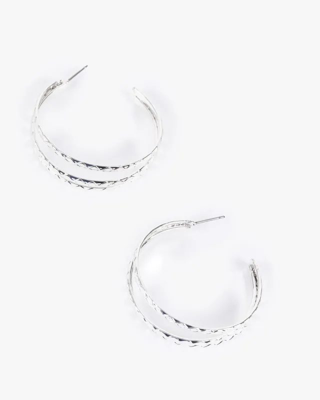 Silver Textured Triple Hoop Earrings sold by Collete Hayman