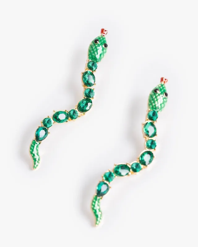Green Crystal Snake Detail Drop Earrings sold by Collete Hayman