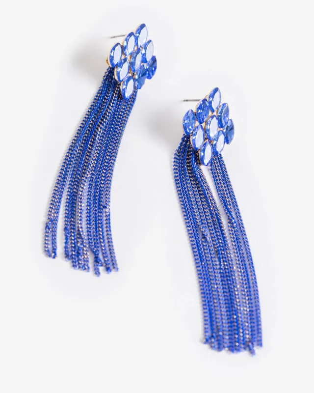 Blue Painted Chain Mesh Detail Drop Earrings sold by Collete Hayman