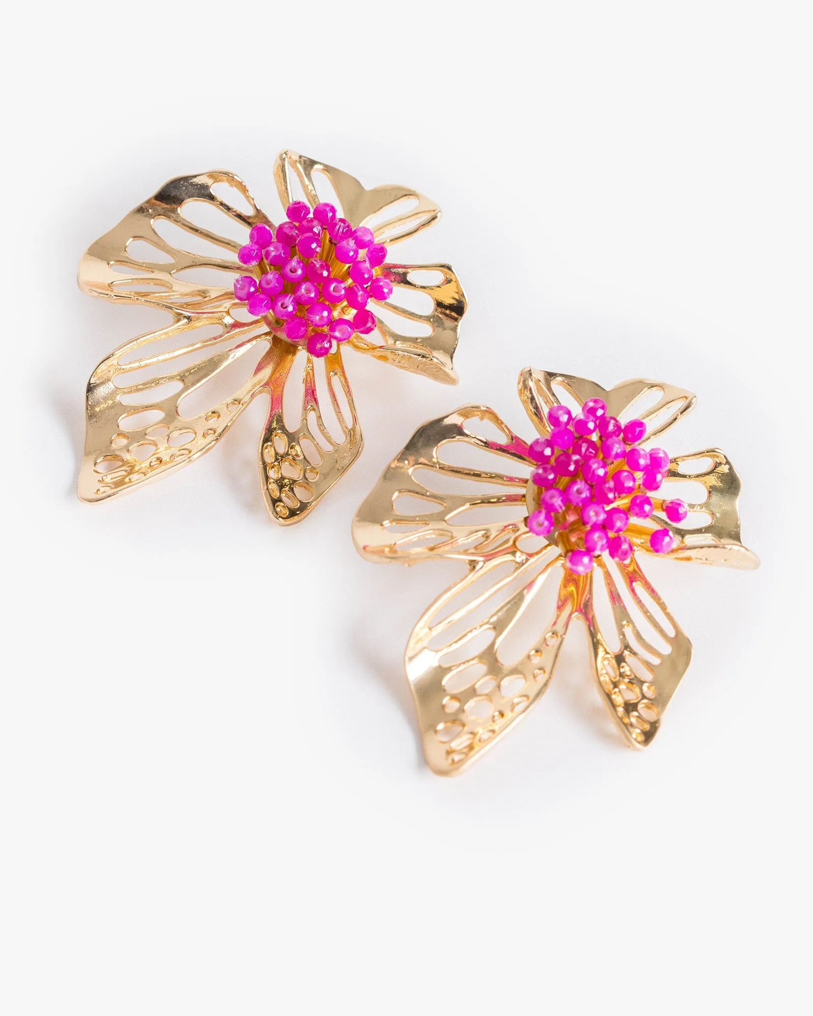 Gold Metal Flower Bead Detail Earrings sold by Collete Hayman