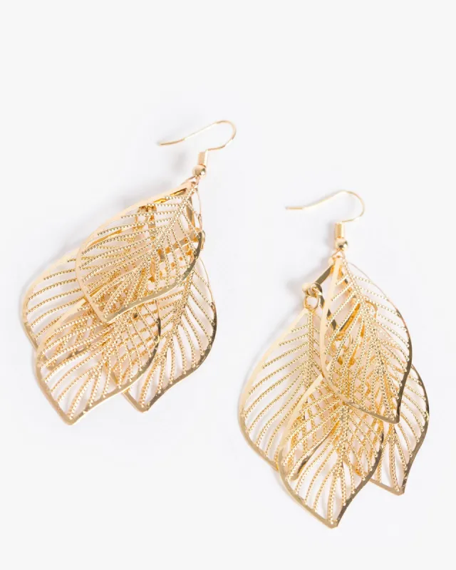 Gold Metal Multi Colour Leaf Hook Drop Earrings sold by Collete Hayman