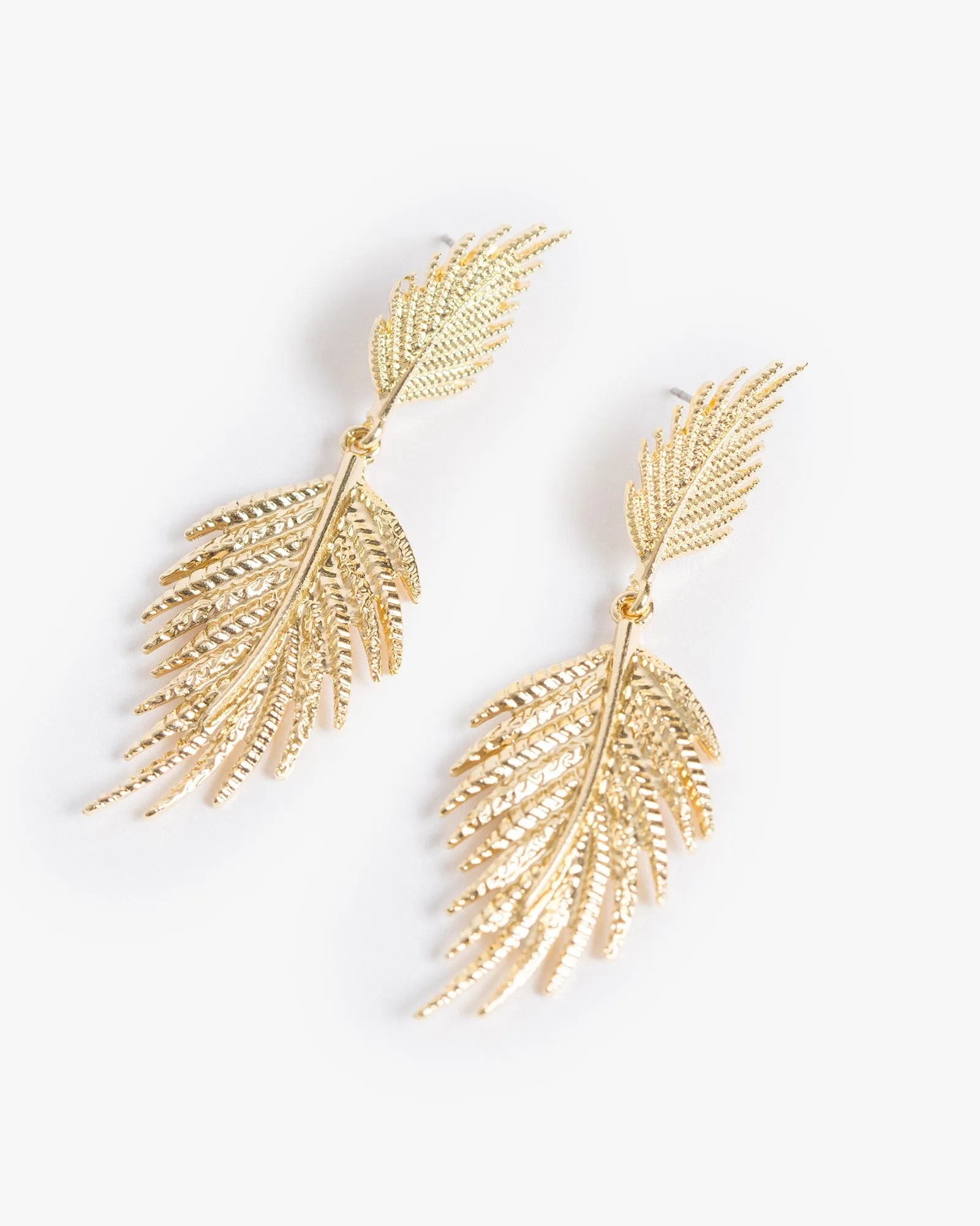 Gold Fan Leaf Detail Drop Earrings sold by Collete Hayman