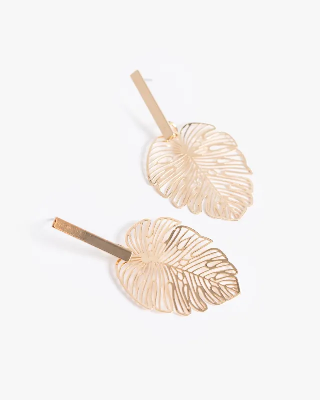 Gold Filagree Palm Leaf Drop Earrings sold by Collete Hayman