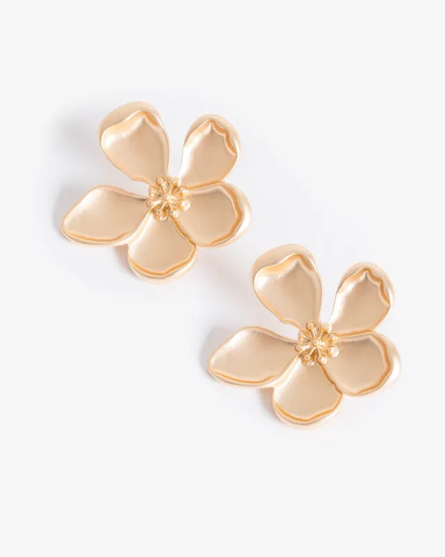 Gold Matte Frangapani Stud Earrings sold by Collete Hayman