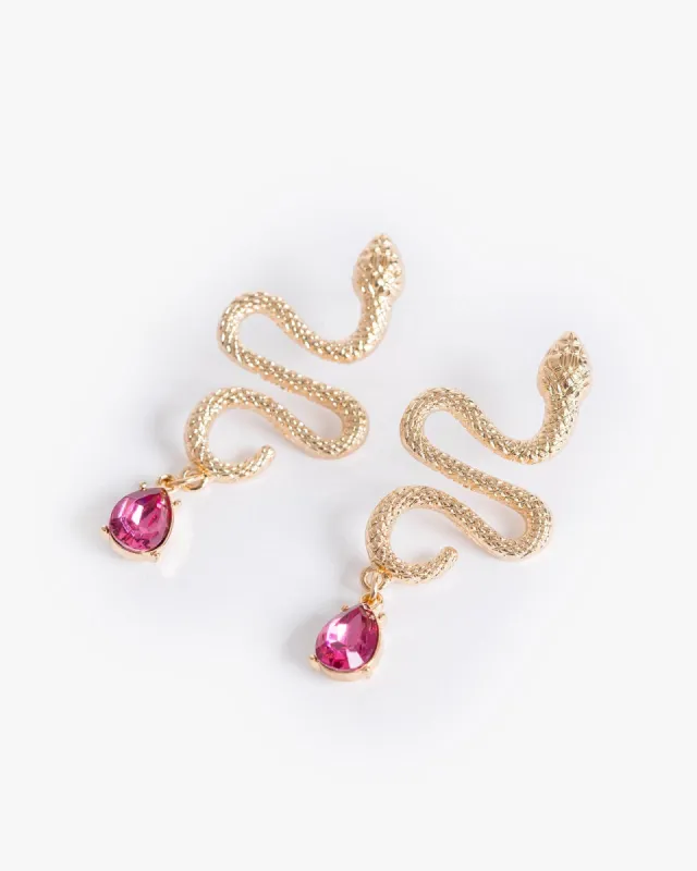 Fuchsia Crystal Snake Statement Drop Earrings sold by Collete Hayman