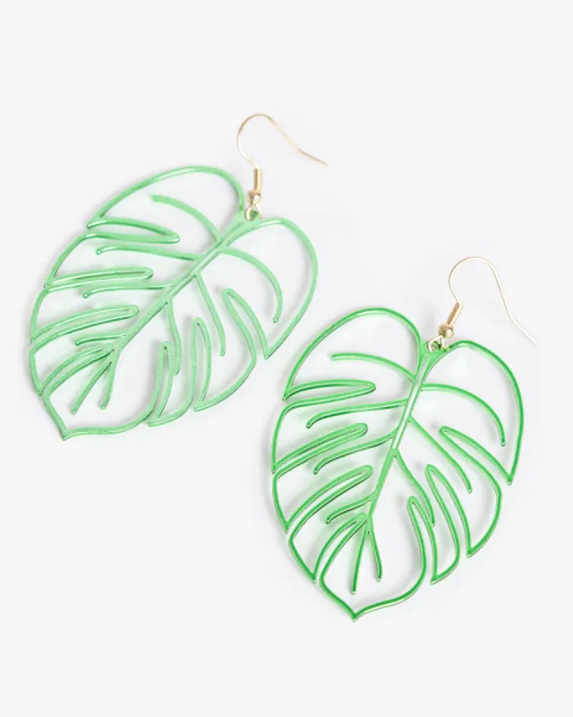 Green Outline Palm Leaf Hook Earrings sold by Collete Hayman