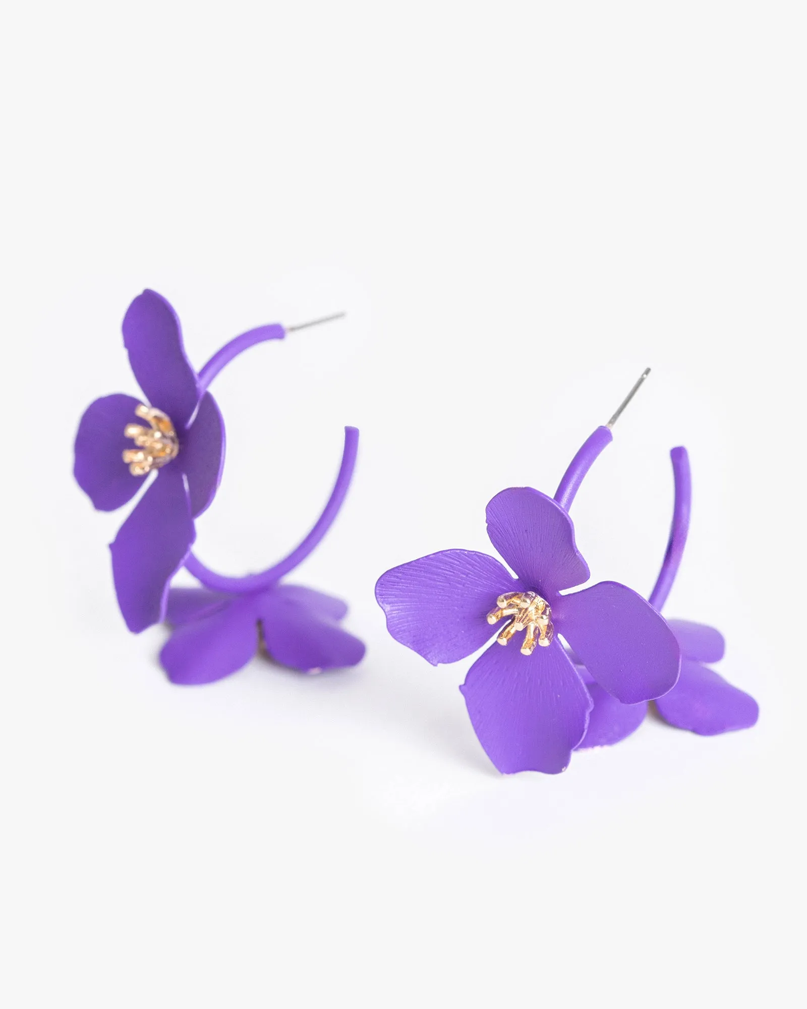 Purple Flower Embellished Hoop Earrings sold by Collete Hayman