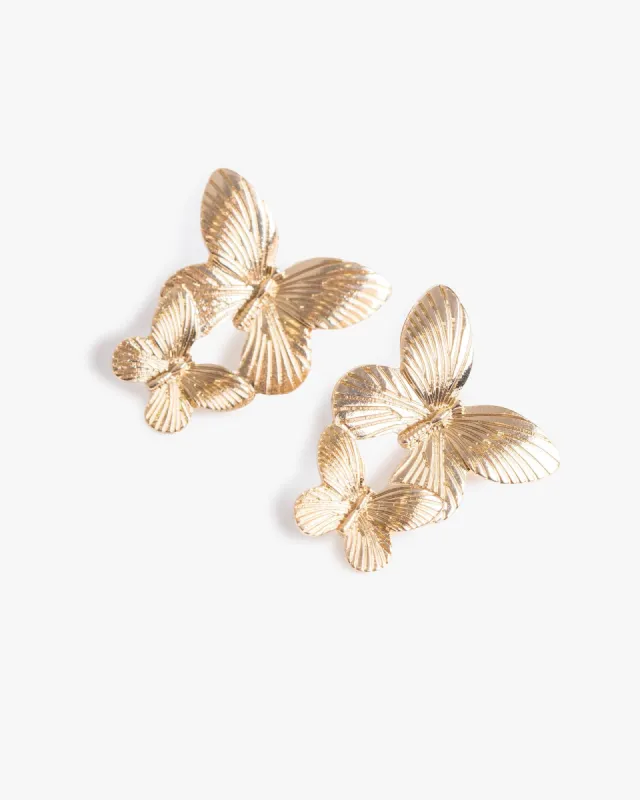 Gold Two Butterfly Drop Earrings sold by Collete Hayman