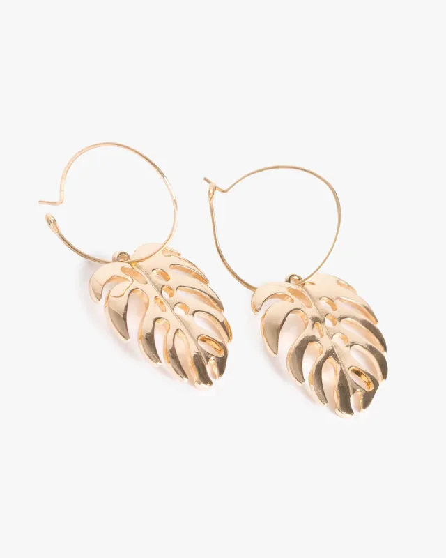 Gold Fine Palm Leaf Hoop Earrings sold by Collete Hayman