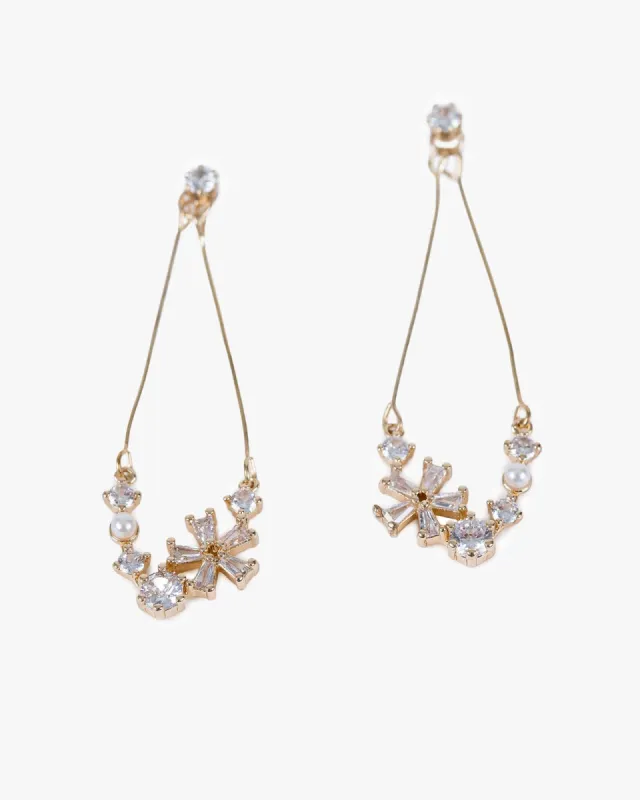Gold Cubic Zirconia Flower Diamond Drop Earrings sold by Collete Hayman