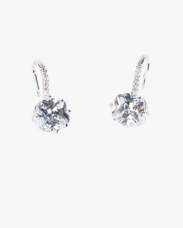 Silver Cubic Zirconia Rectangle Hook Earrings sold by Collete Hayman