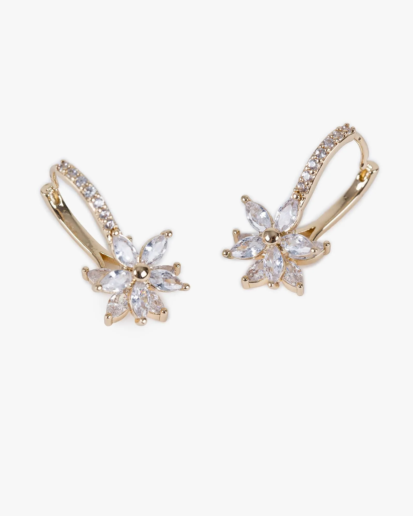 Gold Cubic Zirconia Flower Hook Earrings sold by Collete Hayman