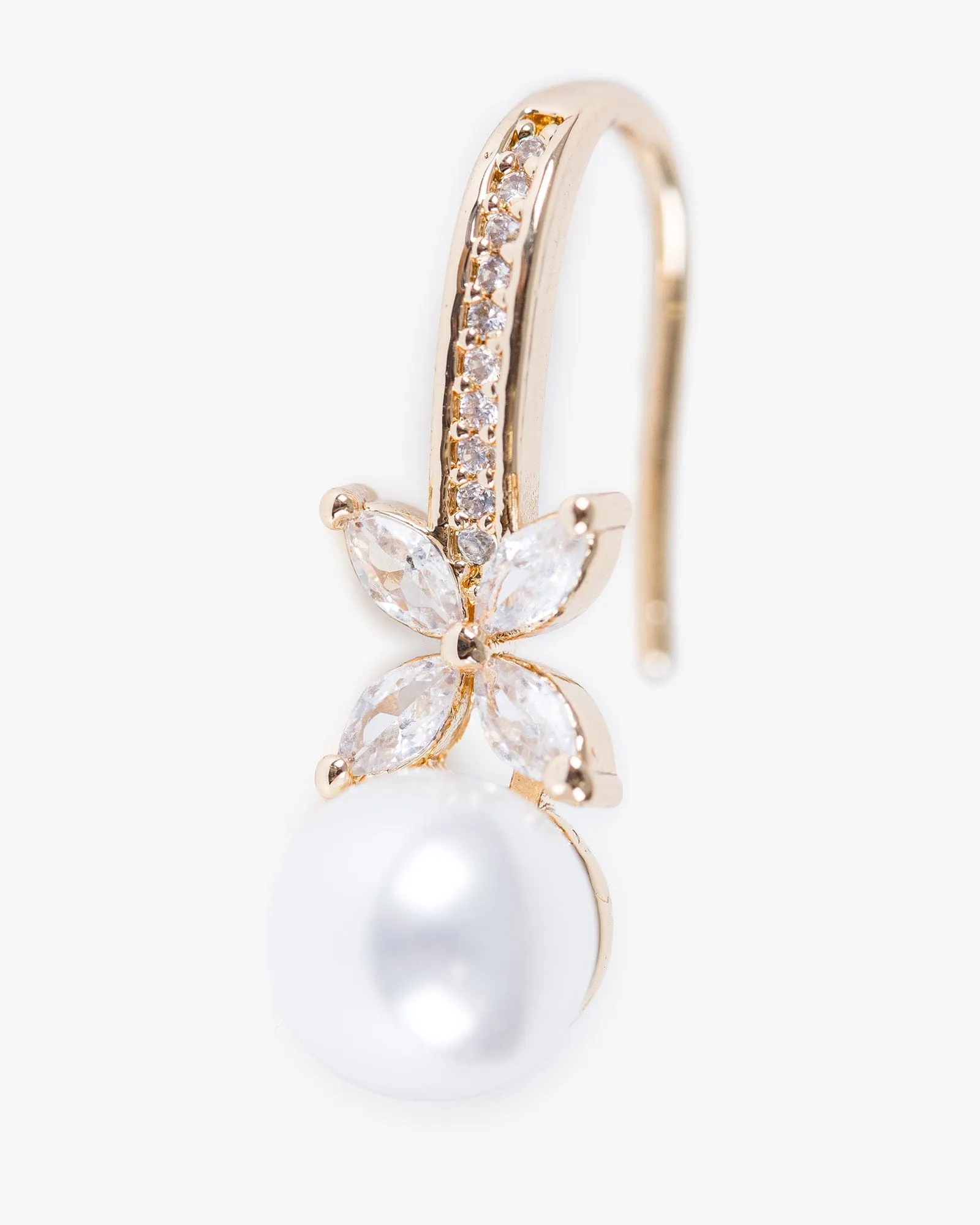 Gold Cubic Zirconia Flower Pearl Hook Earrings sold by Collete Hayman product image thumbnail 2
