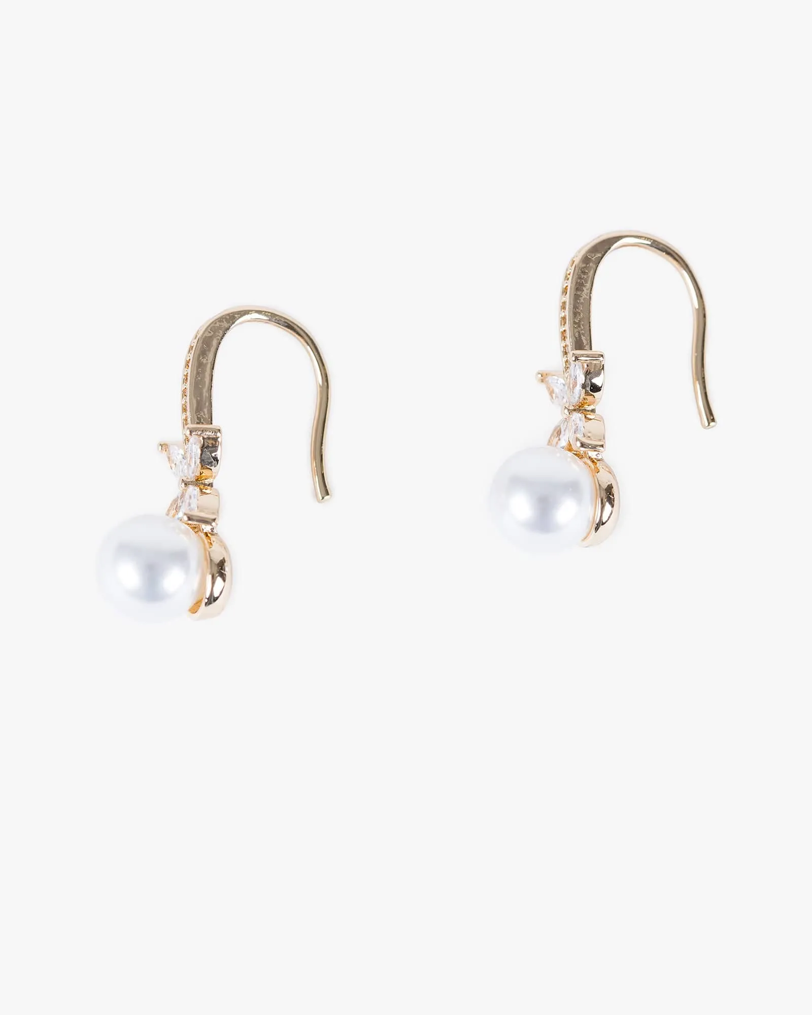 Gold Cubic Zirconia Flower Pearl Hook Earrings sold by Collete Hayman