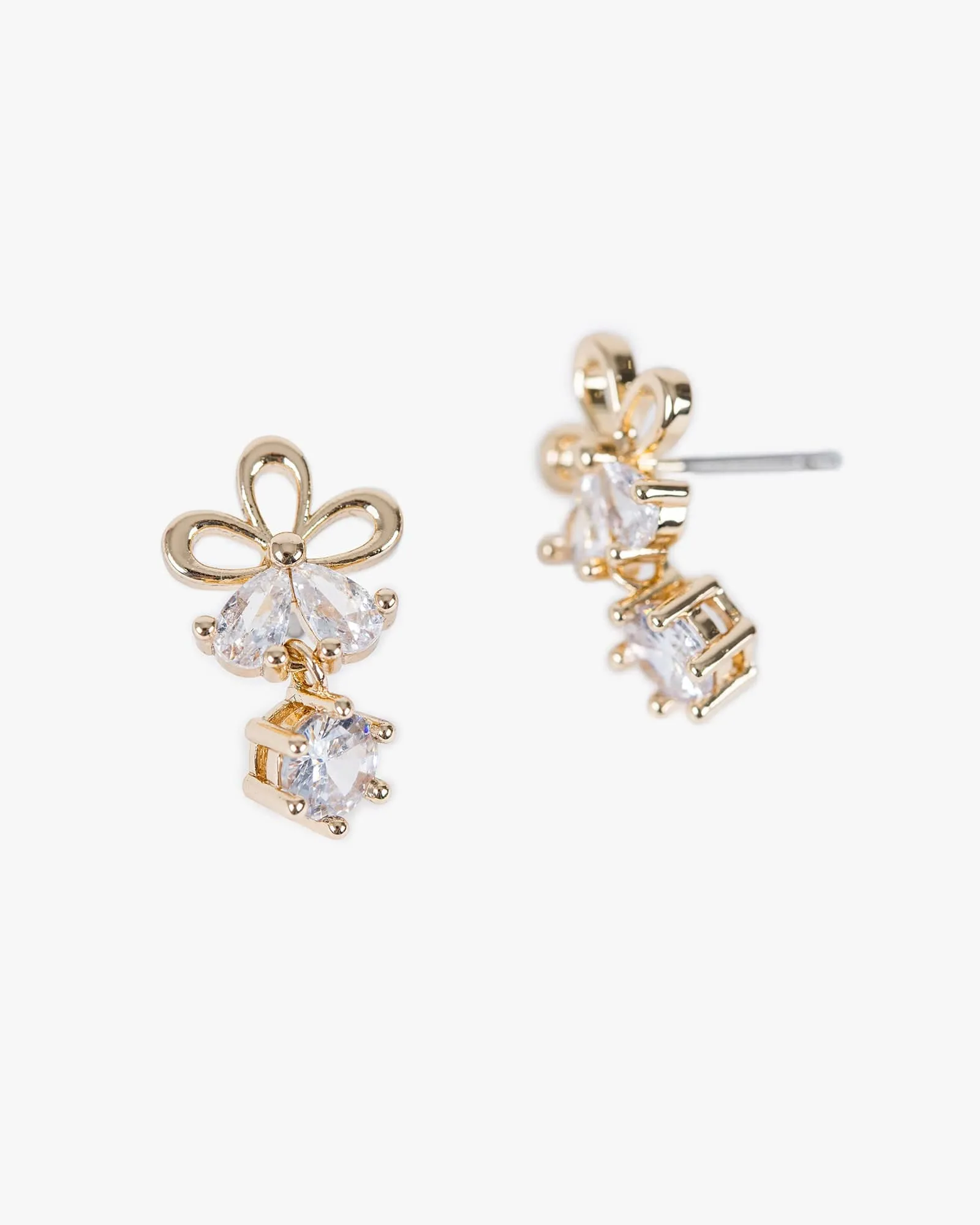 Gold Cubic Zirconia Flower Mini Drop Earrings sold by Collete Hayman product image thumbnail 2