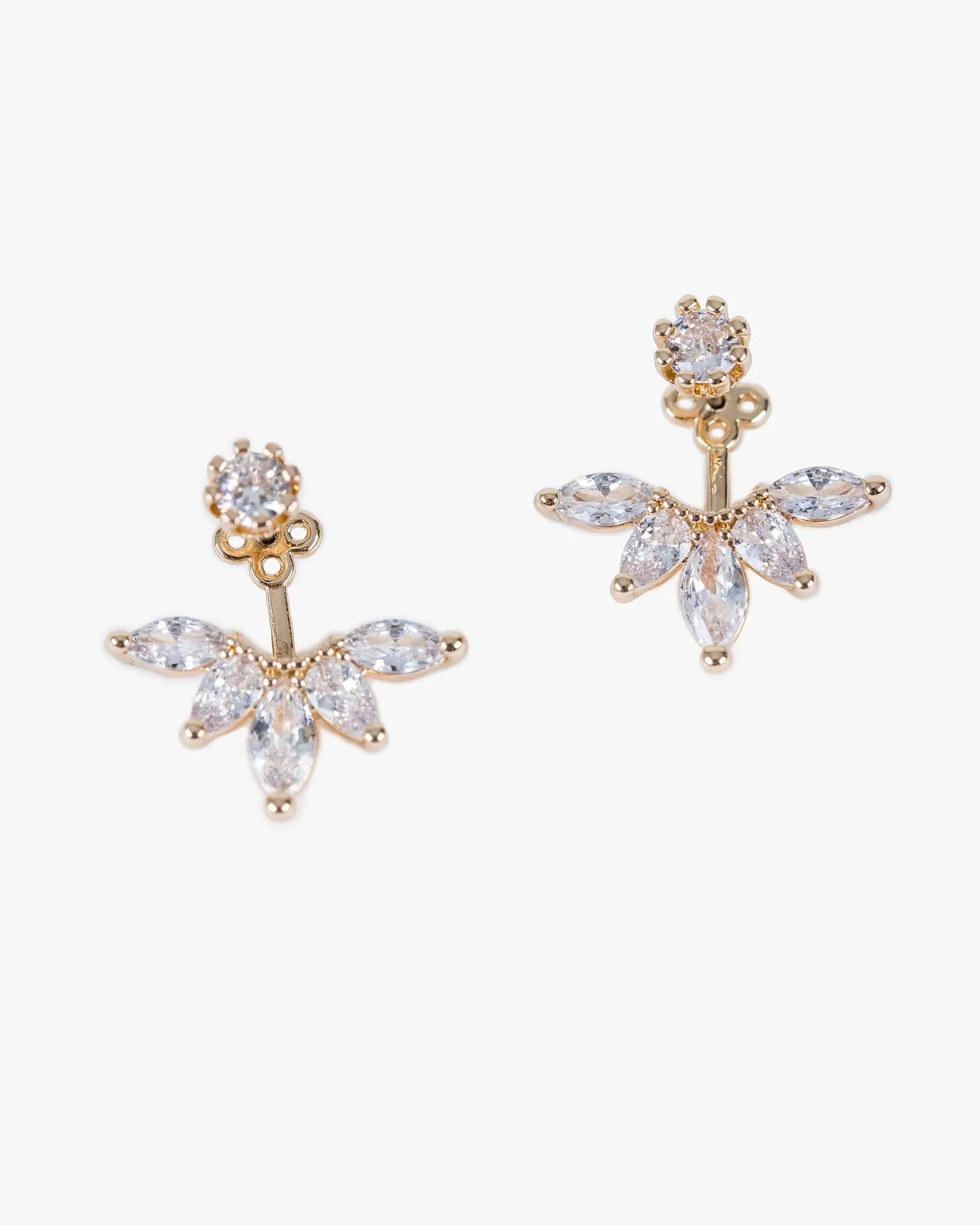 Gold Cubic Zirconia Fanned Front Back Earrings sold by Collete Hayman