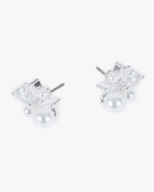 Silver Cubic Zirconia Pearl Cluster Stud Earrings sold by Collete Hayman
