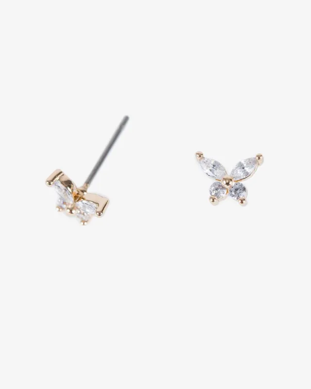 Gold Cubic Zirconia Butterfly  Stud Earrings sold by Collete Hayman