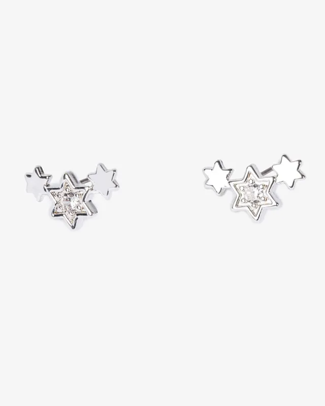 Silver Cubic Zirconia Curved Star Stud Earrings sold by Collete Hayman