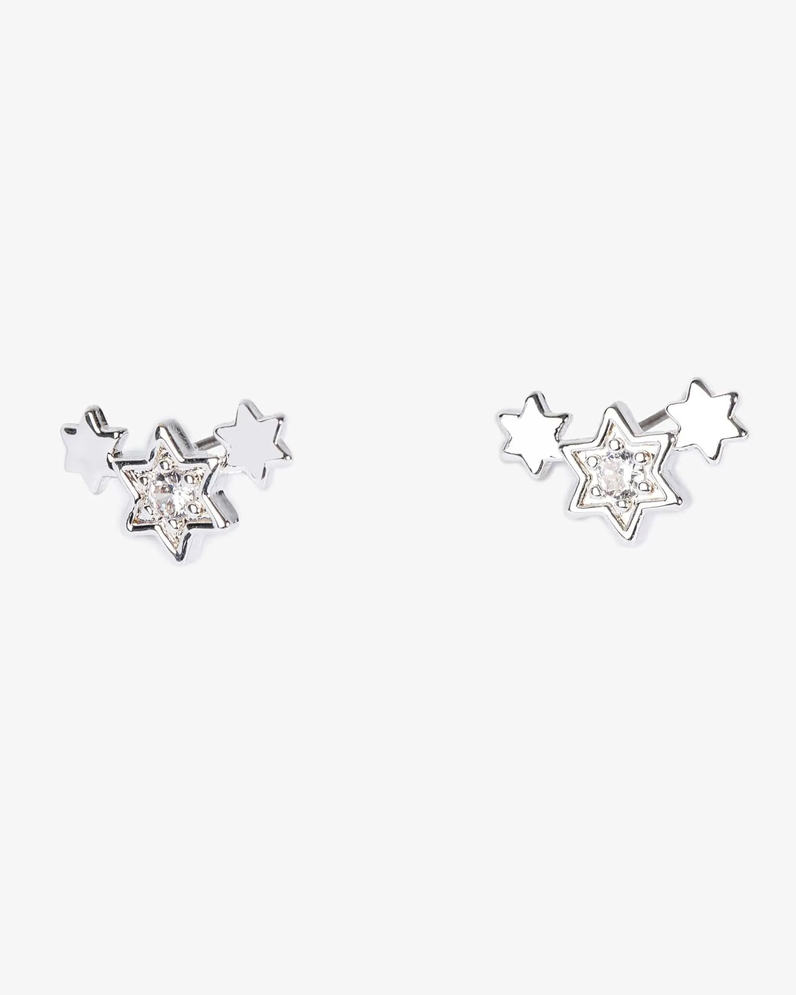 Silver Cubic Zirconia Curved Star Stud Earrings sold by Collete Hayman