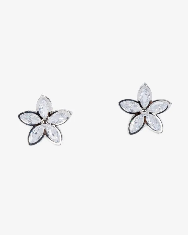 Silver Cubic Zirconia Flower Framed Stud Earrings sold by Collete Hayman