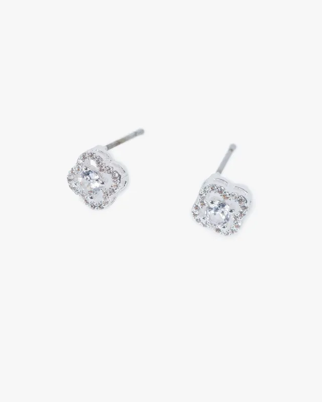 Gold Cubic Zirconia Clover Stud Earrings sold by Collete Hayman
