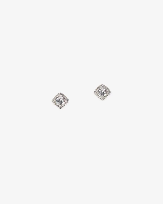 Silver Cubic Zirconia Square Framed Stud Earrings sold by Collete Hayman