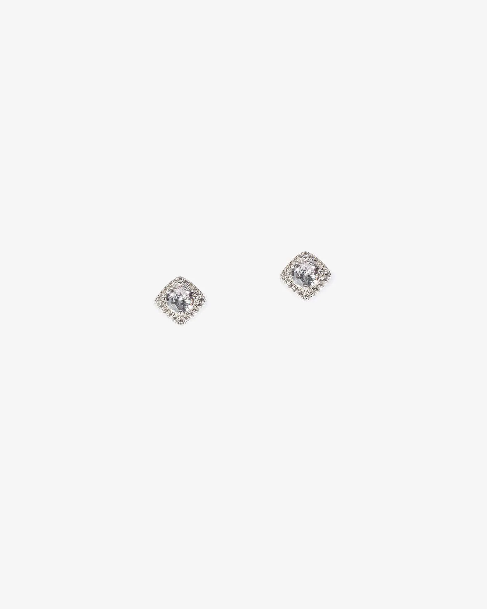 Silver Cubic Zirconia Square Framed Stud Earrings sold by Collete Hayman