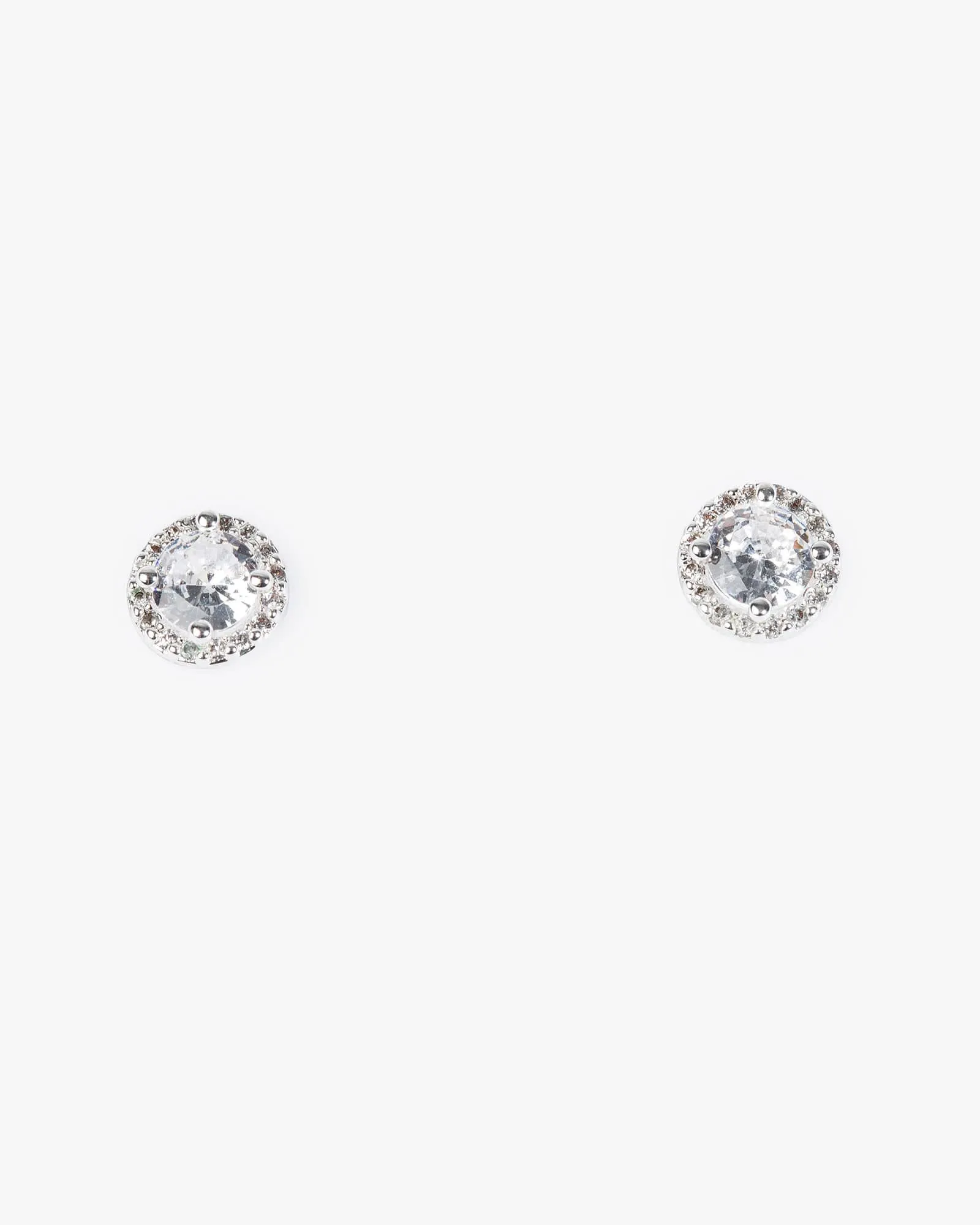 Silver Cubic Zirconia Round Framed Stud Earrings sold by Collete Hayman